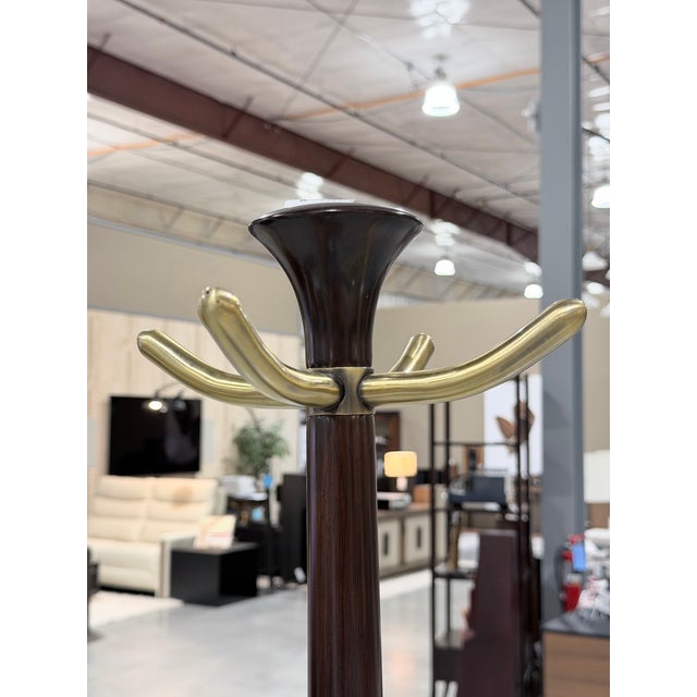 Italian Mid 20th Century Wood and Brass Coat Tree For Sale - Image 4 of 6