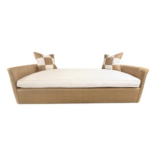 Custom Raffia Daybed With White Linen Cushion by Danny Cannon Custom Upholstery For Sale