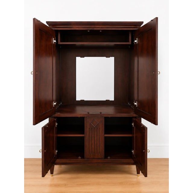 Traditional Vintage Harden Cherry Armoire Cabinet | Traditional Entertainment Wardrobe Storage Cabinet | Brass Hardware For Sale - Image 3 of 6