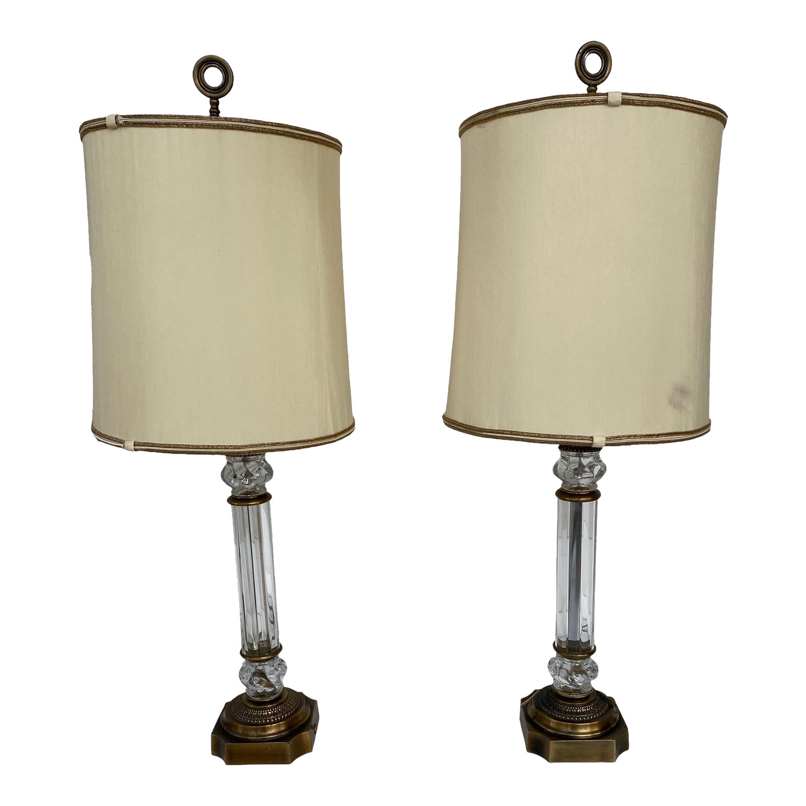 Vintage Paul Hanson Hollywood Regency Lamps With Shades Gold and Glass