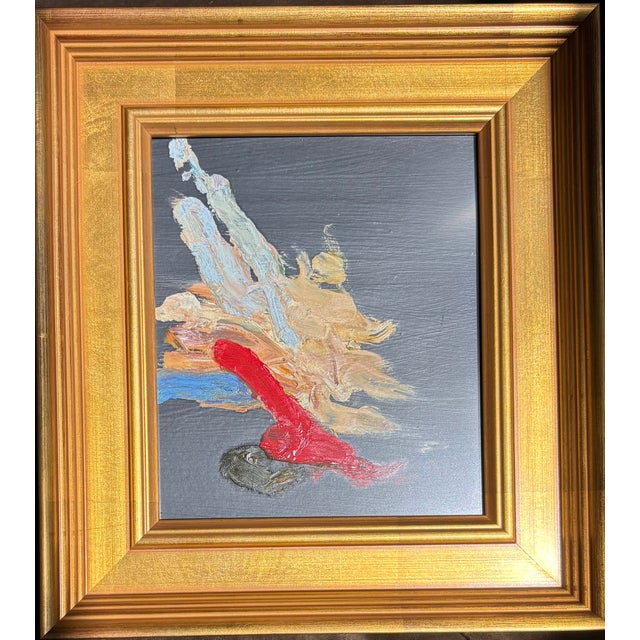 New small but mighty abstract painting on paper in custom Larson Juhl frame under gallery acrylic. Signed on recto and en...