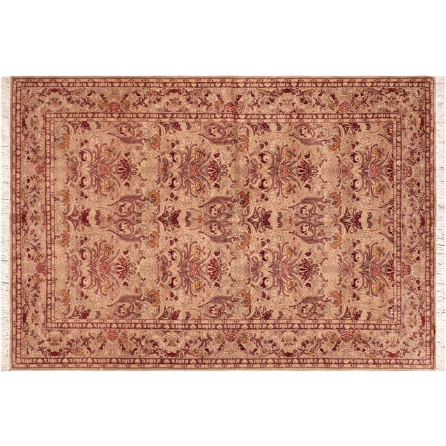 Copper Shabby Chic Floral 1990's Pak-Persian Taupe/Red Wool Rug - 6'1'' X 9'4'' For Sale - Image 8 of 9