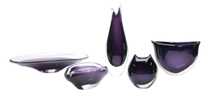 Glass Vase and Bowl by M. Stáhlíková and M. Velíšková for Škrdlovice, 1960s, Set of 5