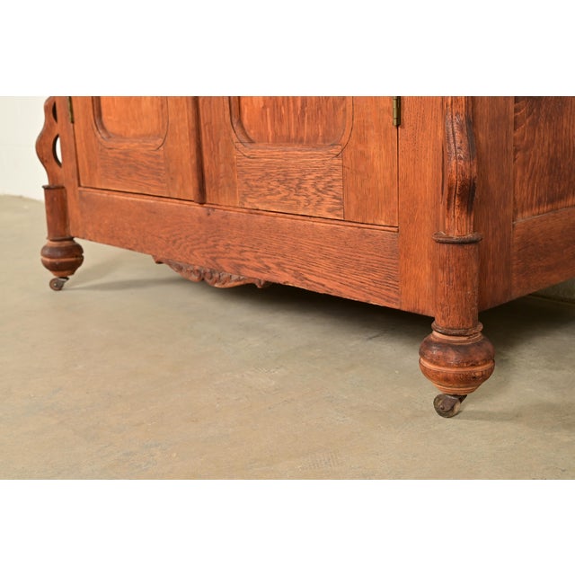 Antique Victorian Carved Oak Wardrobe or Armoire Dresser, Circa 1890s For Sale - Image 13 of 17