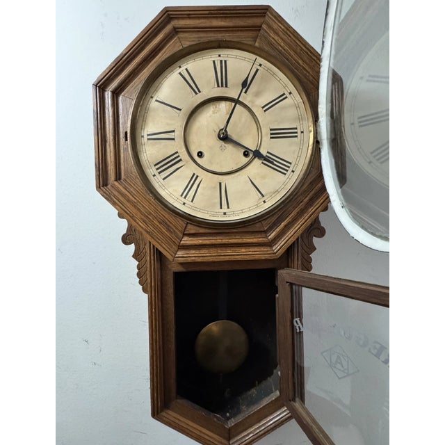 Antique Ansonia “Regulator A” Schoolhouse Style Regulator Wall Clock For Sale - Image 10 of 10