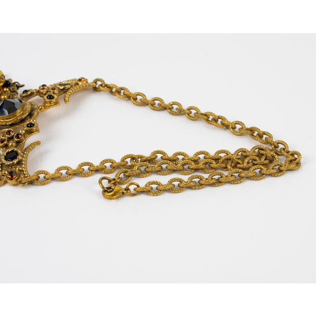 Henry Perichon Gilded Bronze Chain Necklace With Jeweled Cabochons For Sale - Image 11 of 11