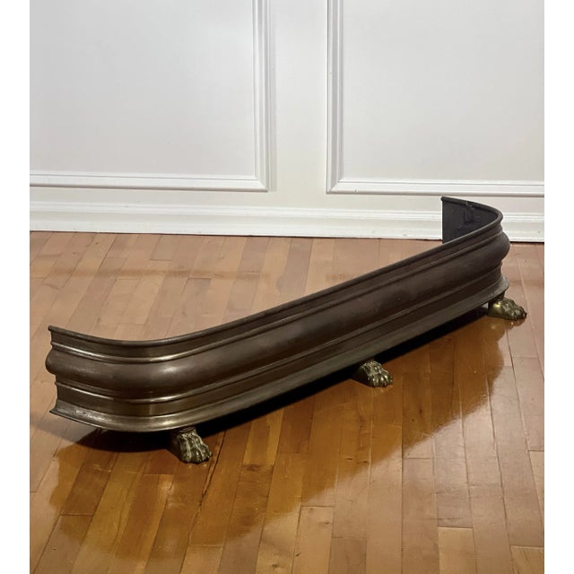 Victorian 19th Century English Patinated Steel and Brass Fireplace Fender With Paw Feet For Sale - Image 3 of 11