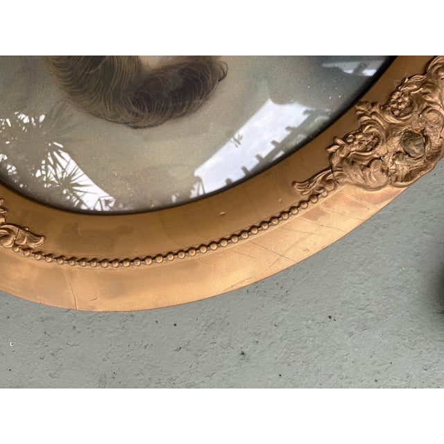 1883 Victorian Hand-Enhanced Portrait in Ornate Oval Gilt Frame With Bubble Glass For Sale - Image 9 of 12