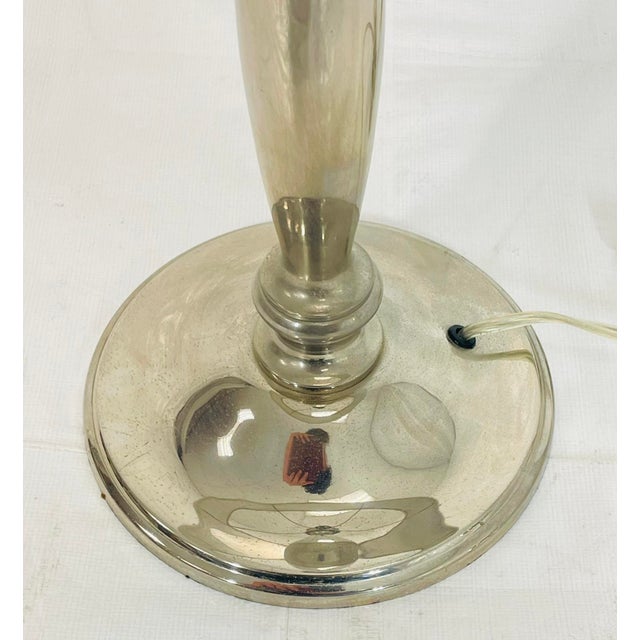 Pair of Nickel-Plated Modern Table Lamps With Matching Metal Shades For Sale - Image 13 of 14