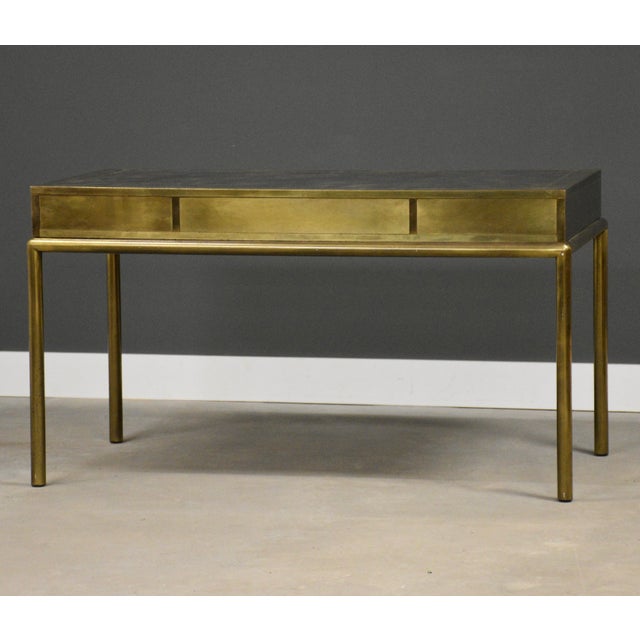 1970’s Mastercraft Brass and Leather Top Desk For Sale - Image 11 of 12