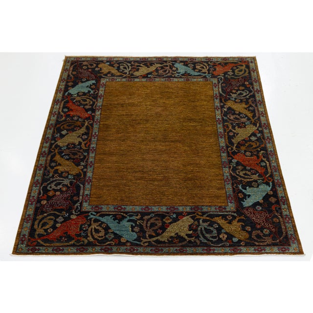 9x12 Modern Bidjar Style Hand-Knotted Wool Rug - Golden Ochre & Midnight Navy For Sale - Image 10 of 11