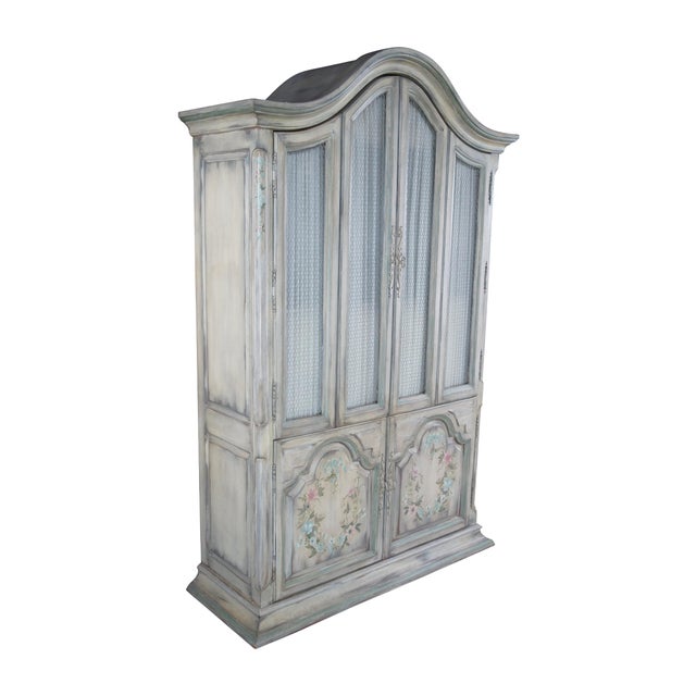 French Provincial Wellington Hall Painted French Provincial Illuminated Drybar Bar Cabinet For Sale - Image 3 of 17