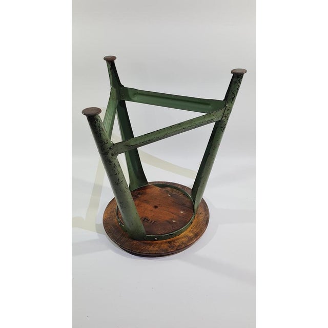 Brown Industrial Stool in Dark Brown Wood and Green Metal, Germany, 1950s For Sale - Image 8 of 14