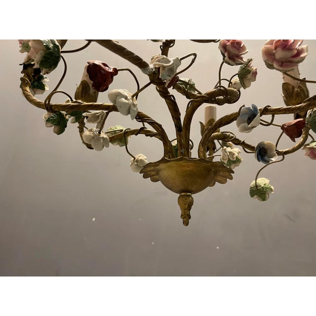 Italian Tole Ceramic Flower Chandelier, 1960s For Sale - Image 3 of 8