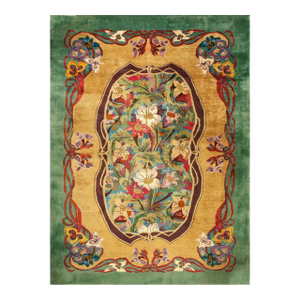 Extraordinary Gold Bronze Color With Special Flower Design Chinese Art Deco Rug