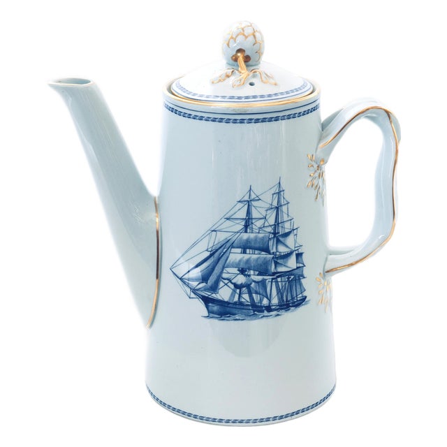 Mid 20th Century Nautical Spode Clipper Ship Tradewind Blue Coffee Pot For Sale