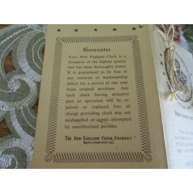 Brown Lg Vintage Mantle New England Clock Pillar and Scroll Westminster Chimes Clock German Movement 8 Day Wind For Sale - Image 8 of 18