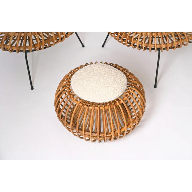 Rattan Chairs, Pouf and Mirror attributed to Janine Abraham & Dirk Jan Rol, 1960s, Set of 4 For Sale - Image 15 of 18
