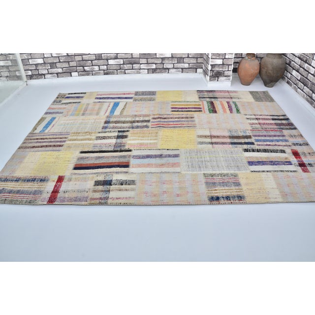 Off White Stripe Vintage Turkish Kilim Rug For Sale - Image 10 of 10