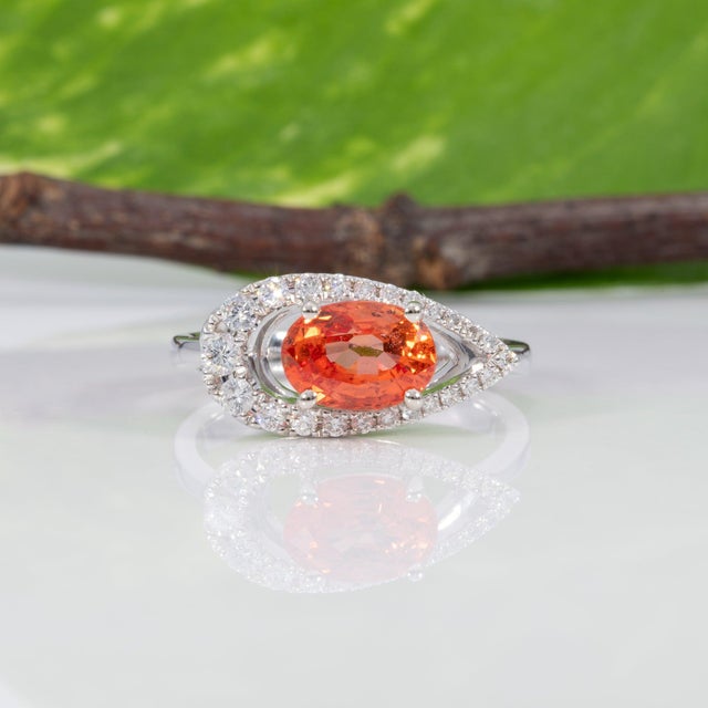 2020s 1.7Ct Padparadscha Sapphire Ring With Natural Diamond Accents: Solid 14k Gold, Size 6.75 For Sale - Image 5 of 9