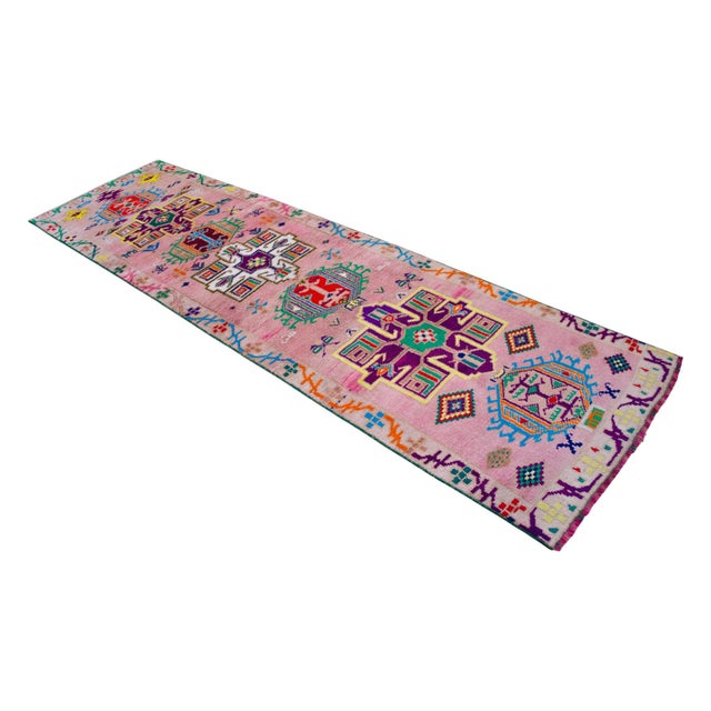 Pink 1970s Runner Rug Turkish Hand-Knotted Rug Pink Hallway Decor Kitchen Runner 3x10 Ft Approx For Sale - Image 8 of 18