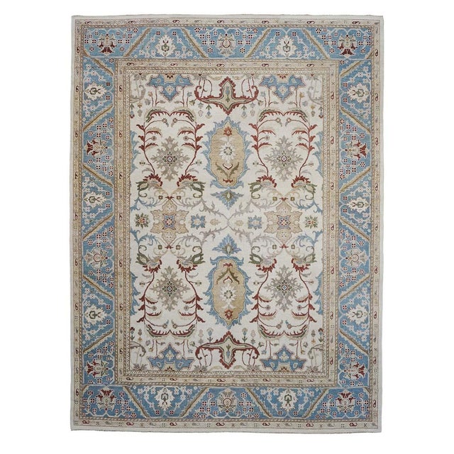 Afghan Sultanabad Master Wool 9 x 12 Ivory, Light Blue, Beige & Red Handmade Area Rug #1143287