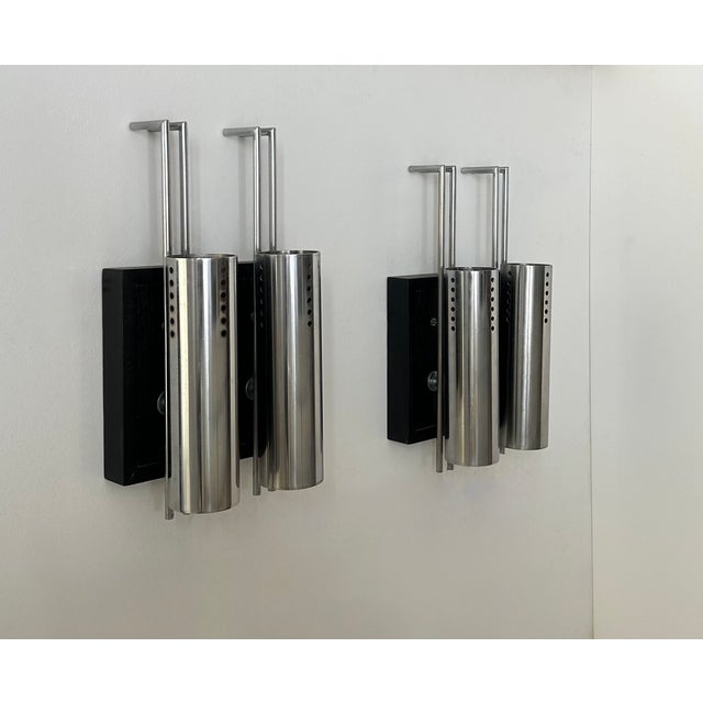 Vintage Wall Lights in Chromed Metal and Blackened Oak, France, 1970, Set of 2 For Sale - Image 11 of 11