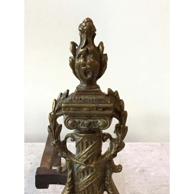 Brass 1920s Antique Brass Ornate Andirons For Sale - Image 8 of 12