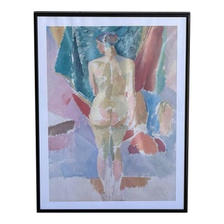 Vintage Scandinavian Expressionist Female Nude Art Print Framed Wall Artwork For Sale