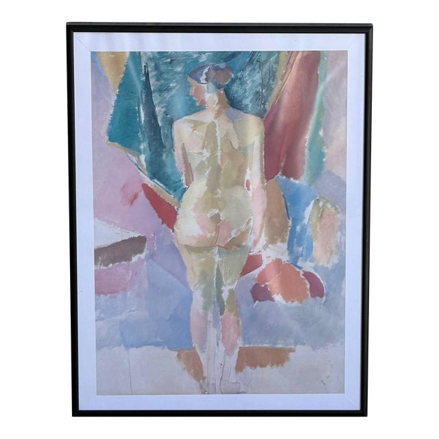 Vintage Scandinavian Expressionist Female Nude Art Print Framed Wall Artwork For Sale