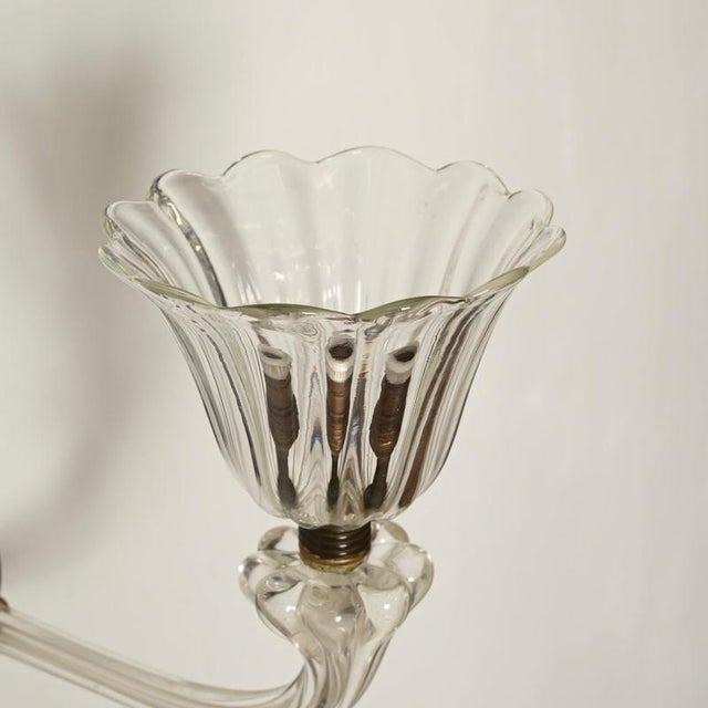 Large Murano Glass and Bronzed Brass Flower Sconces from Barovier, Italy, 1940s, Set of 2 For Sale - Image 4 of 13