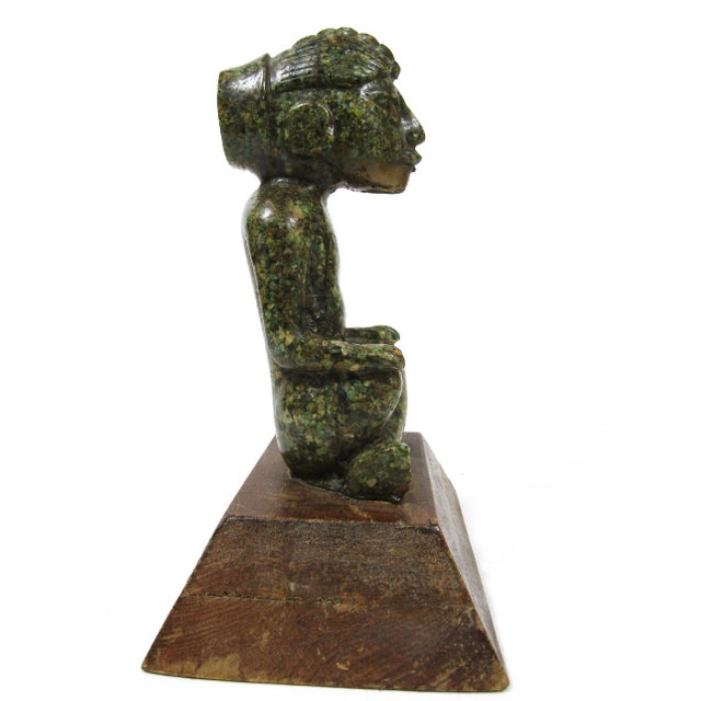 1950s Aztec-Inspired Pre-Columbian Style Seated Figure Statue on Wood Base For Sale - Image 5 of 10