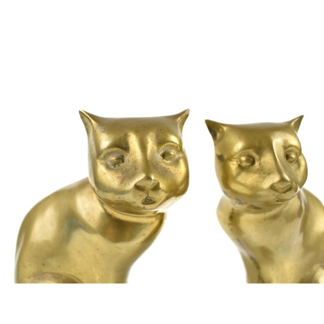 Metal Mid-Century Brass Sitting Cat Figurine Bookends - a Pair For Sale - Image 7 of 9