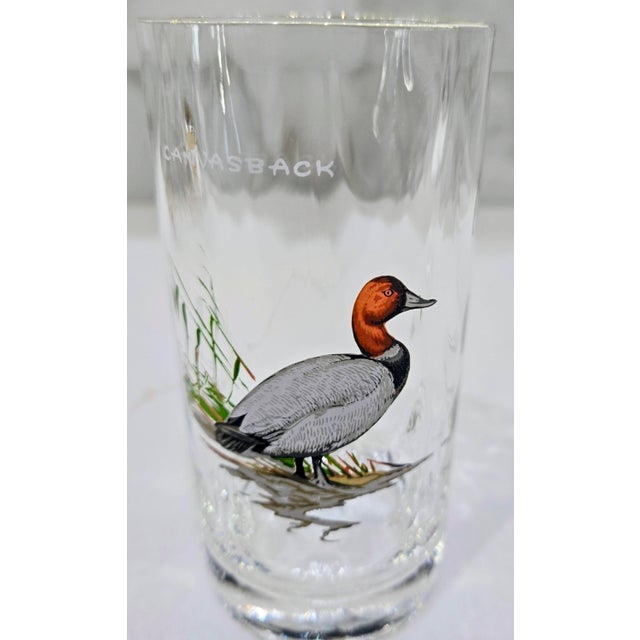 Gold Vintage Ned Smith Waterfowl Series Highball Glasses Set of 6 - 22k Gold Rim Crinkle Textured For Sale - Image 8 of 13