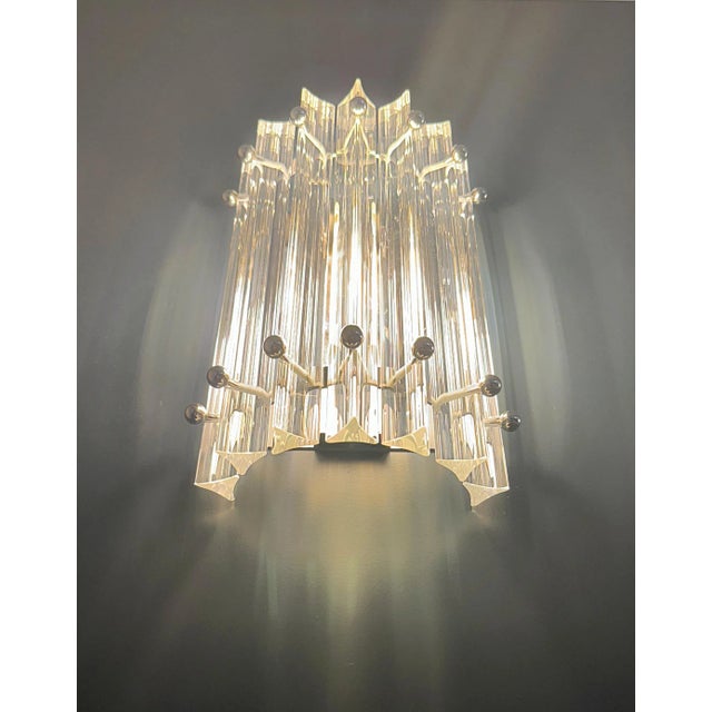 Vintage Murano Wall Sconces in Clear Triedri, 1990s, Set of 2 For Sale - Image 8 of 16