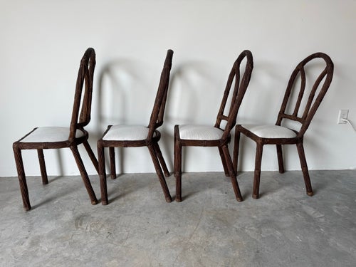 Vintage Boho Chic Organic Rattan Bistro Dining Chairs – Set of