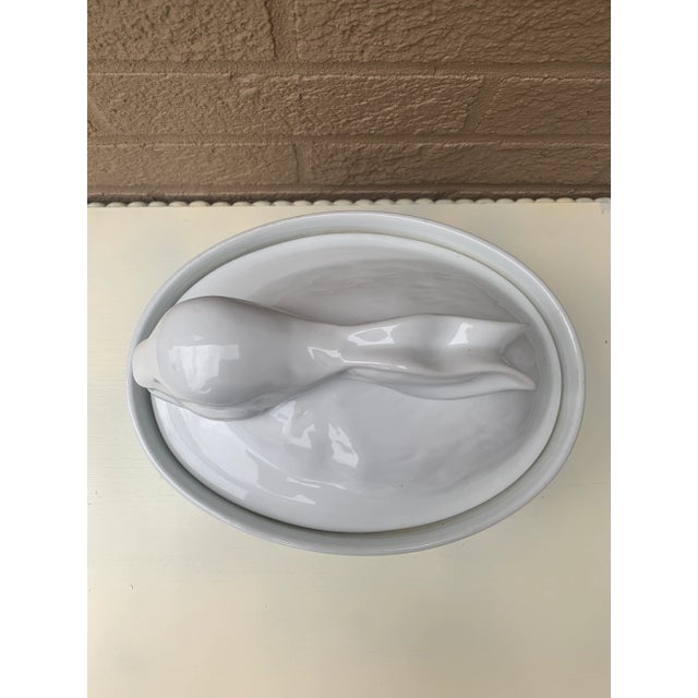 1980s Vintage French Country White Ceramic Rabbit Covered Dish For Sale - Image 5 of 11
