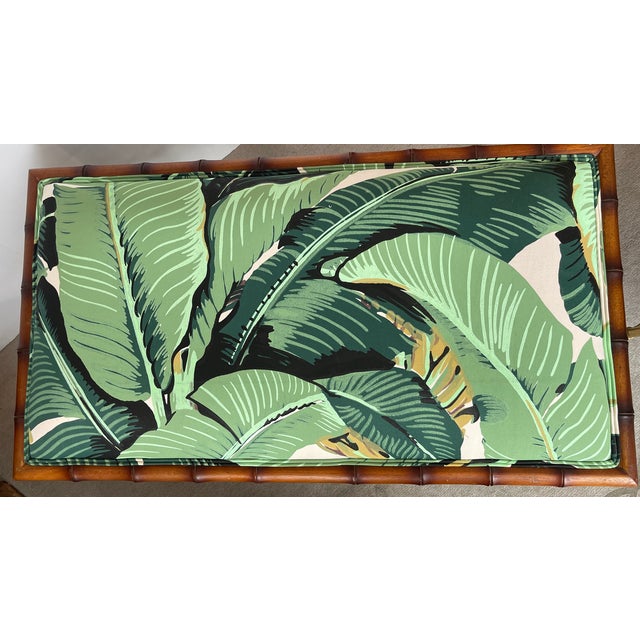 Faux Bamboo Newly Upholstered Bench, Palm Fabric For Sale - Image 10 of 12