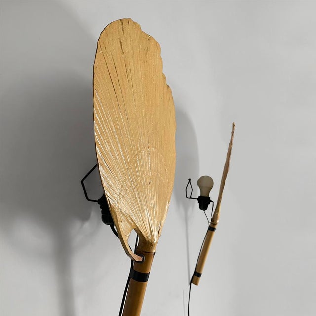 Wood Italian Modern Wall Lamp Uchiwa attributed to Ingo Maurer for M-Design, 1970s, Set of 2 For Sale - Image 7 of 13