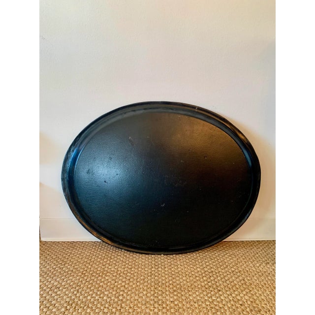 Victorian 19th Century Black Paper Mache VictorianTray With Mother of Pearl Inlay For Sale - Image 3 of 7