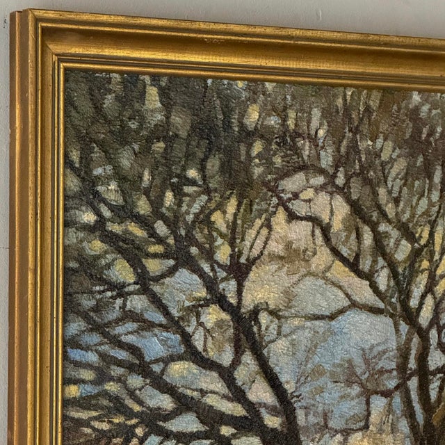 Framed Oil Painting on Canvas by Victor Mullie 'Farmyard Beneath the Trees' For Sale - Image 14 of 16