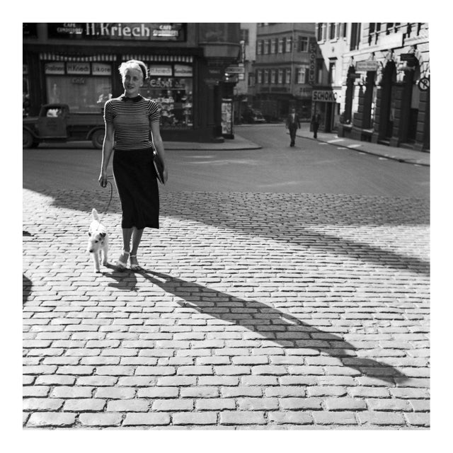 Lady Walking the Dog at Cafe Kriech, Stuttgart Germany, 1935 For Sale