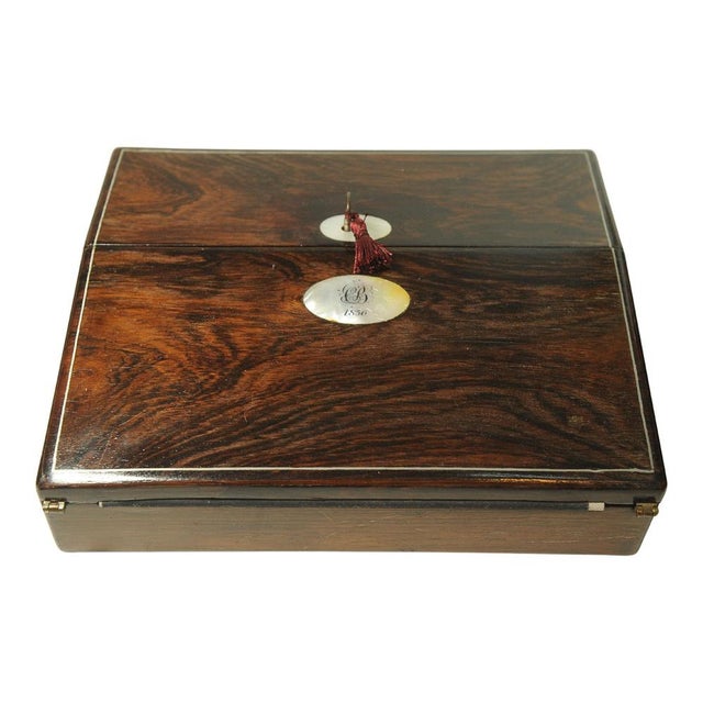 19th Century Rosewood Writing Slope with Inlay, Set of 5 For Sale - Image 6 of 13
