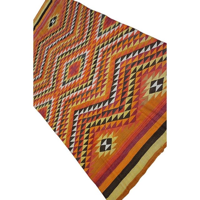 Orange 1890s Small Yellow Antique Rustic Tribal Native American Navajo Flat Weave Rug For Sale - Image 8 of 9