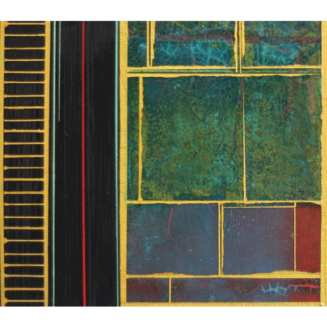 Fields No. 8 - Original Green and Gold Geometric Mixed Media Acrylic Painting on Wood Panel For Sale - Image 4 of 7