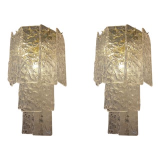 Murano Crystal Transparent Strip Wall Lights, Set of 2 For Sale