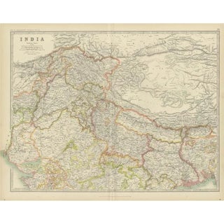 Antique Map of India Northern by Johnston, 1909 For Sale