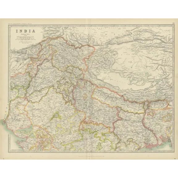 Antique Map of India Northern by Johnston, 1909 For Sale