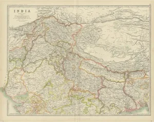 Antique Map of India Northern by Johnston, 1909