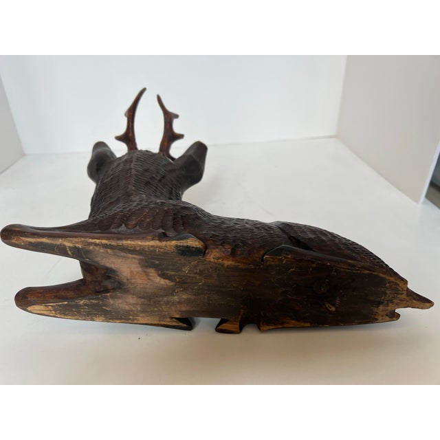 Wood Vintage Black Forest Style Hand Carved Wood Stag Deer Sculpture With Antlers For Sale - Image 7 of 12